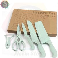 ست 5 عددی چاقو جعبه ای دسته پلاستیک گندمی قابل بازیافت رنگ سبز آبی کد663