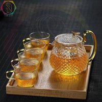 ست چای خوری 7عددی پوست ماری پیرکس(بوروسیلیکات) با دسته طلایی شامل قوری و‌ ۶ فنجان