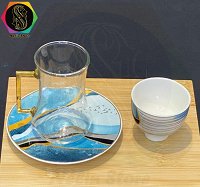 ست چای خوری 6 نفره 18پارچه ساخت چین طرح ترکیبی رنگ آبی طلایی