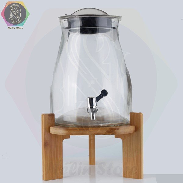 کلمن-شیشه-ای-پیرکس(بوروسیلیکات)-پایه-چوب-5-لیتری